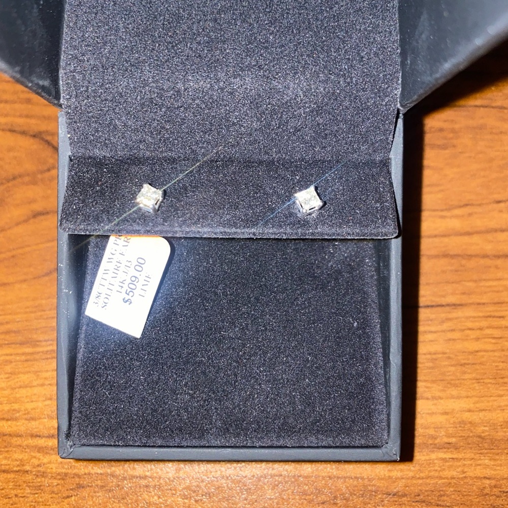 3/8 CT. T.W. Square-Cut Diamond Solitaire Stud Earrings in 14K White Gold